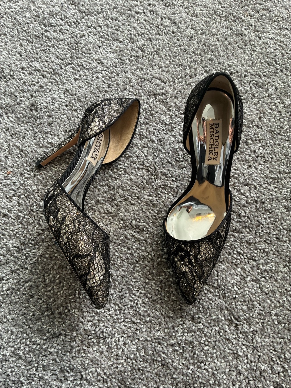 Badgley Mischka Lola II Black Lace Shimmer d'Orsay Pumps - Size 5